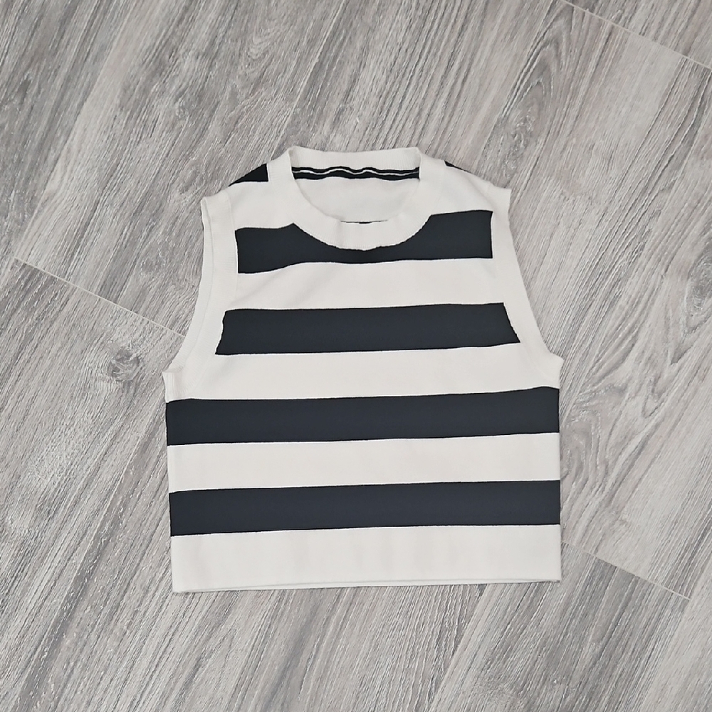 SHEIN Black and White Striped Muscle Tee